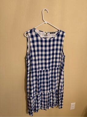 Sleeveless Blue and White Gingham Midi Dress